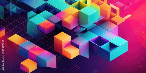 Colorful Isometric 3D Cubes Geometric Pattern