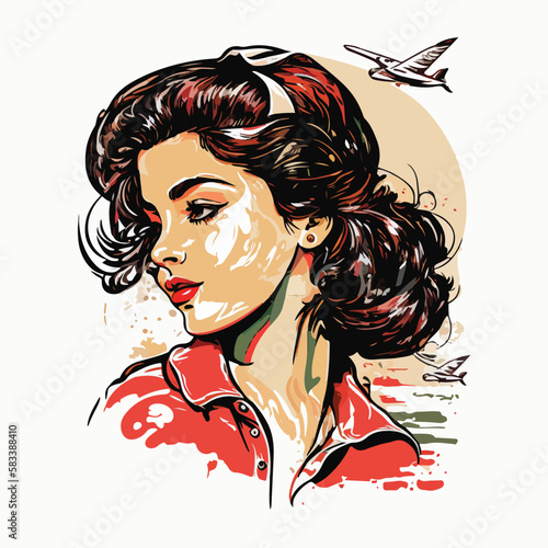 80s vintage girl full color illustration