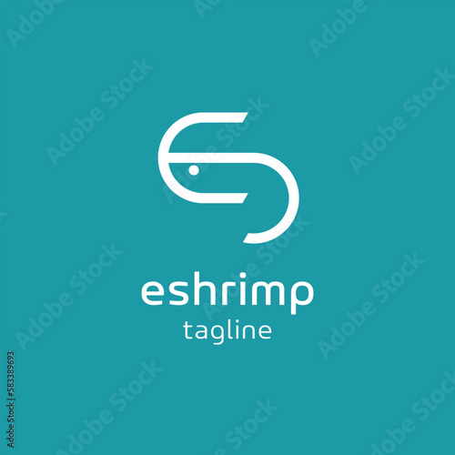  E letter shrimp logo vector design