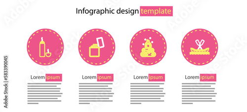 Set line Campfire, Rafting boat, Lighter and Thermos container icon. Vector