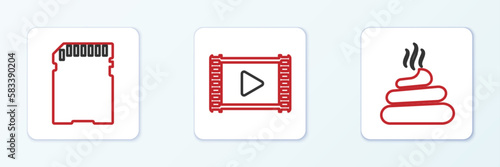 Set line Download arrow with folder, SD card and Movie clapper icon. Vector