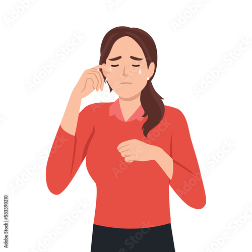 Women young girl crying. Vector flat cartoon character icon design. Flat vector illustration isolated on white background