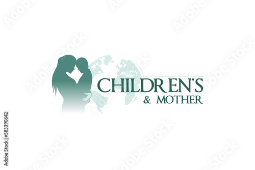 Mother and child logo, vector silhouette of mother holding child for symbol of mother care for child