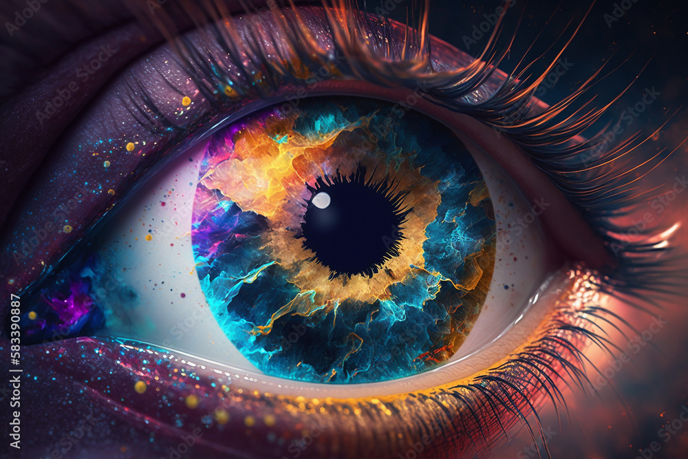 Cosmic human eyes in close range with Generative AI technology