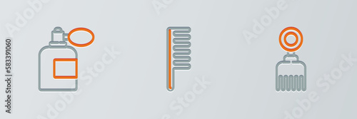 Set line Hairbrush, Aftershave bottle with atomizer and icon. Vector