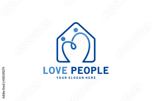 Love people home icon logo with line art style for caring people or orphanage logo design