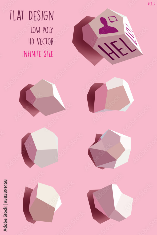 Flat Design, low poly, HD vector, taille infinie, parfait pour de la mise en page avec un style moderne, vidéo game, flat style, ensemble de différents rochers, couleur, entièrement modifiable Vol.4