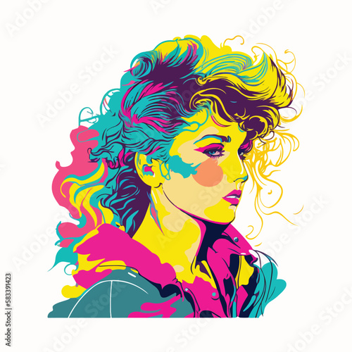 80s vintage girl full color illustration