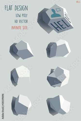 Flat Design, low poly, HD vector, taille infinie, parfait pour de la mise en page avec un style moderne, vidéo game, flat style, ensemble de différents rochers, couleur, entièrement modifiable Vol.4