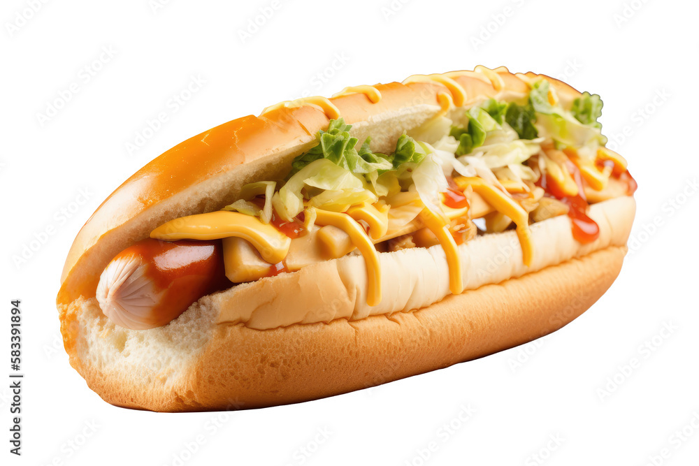 American sandwich sausage isolated on transparent background. generative Ai American sandwich sausage isolated on transparent background. generative Ai