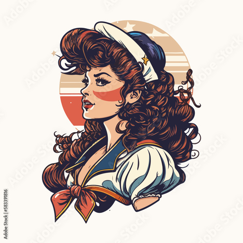 sailor girl in vintage style illustration