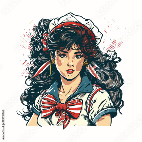 sailor girl in vintage style illustration