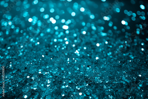 Shiny blue glitter luxury background. Glitter party background. Blue festive glitter pattern. Blue sparkle texture. Christmas background. Generative AI.