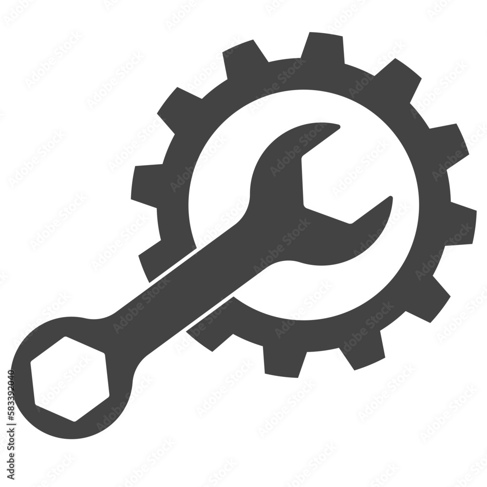 Wrench and gear wheel icon flat design. Service badge. Wrench and gear wheel icon flat design. Service badge.