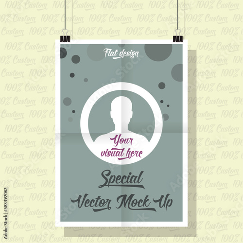 Mock Up Poster vector Flat Design, entièrement vecteur modifiable, style moderne, simple, propre, efficace, couleurs, personnalisation simple, parfait pour présentation d'illustration ou autre