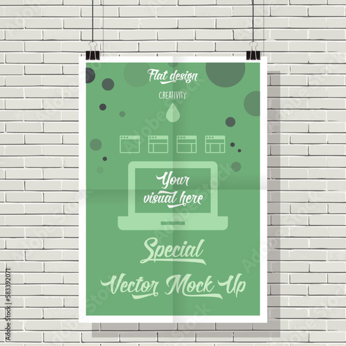 Mock Up Poster vector Flat Design, entièrement vecteur modifiable, style moderne, simple, propre, efficace, couleurs, brique, personnalisation simple, parfait pour présentation d'illustration ou autre