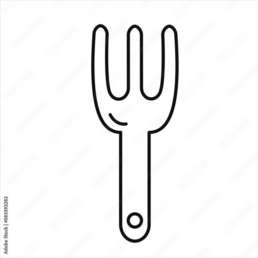 Vector black line illustration of tool garden fork. Spring, summer, garden themes. Vector black line illustration of tool garden fork. Spring, summer, garden themes.