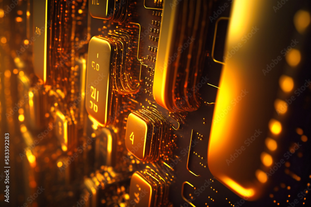 A luminous gold programming code abstract technology background ...
