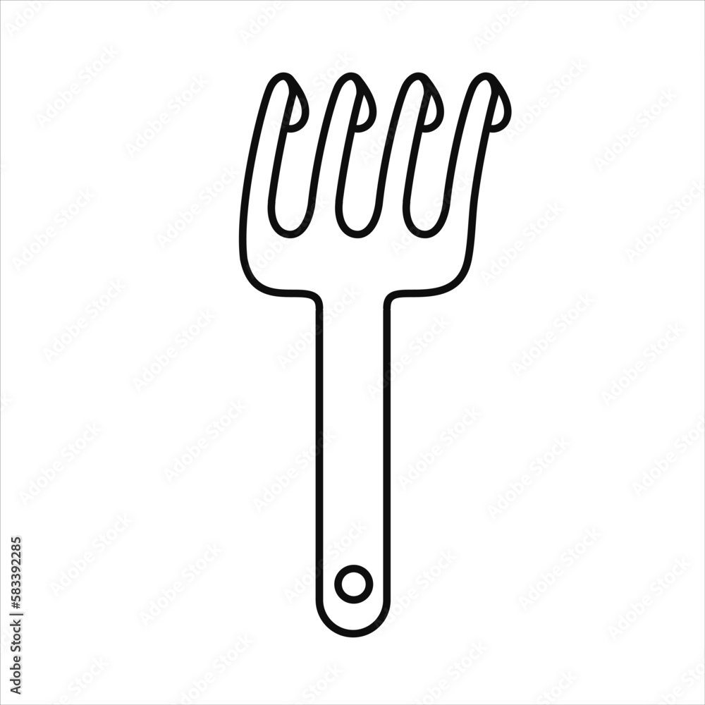 Vector black line illustration of tool garden rake. Spring, summer, garden themes. Vector black line illustration of tool garden rake. Spring, summer, garden themes.