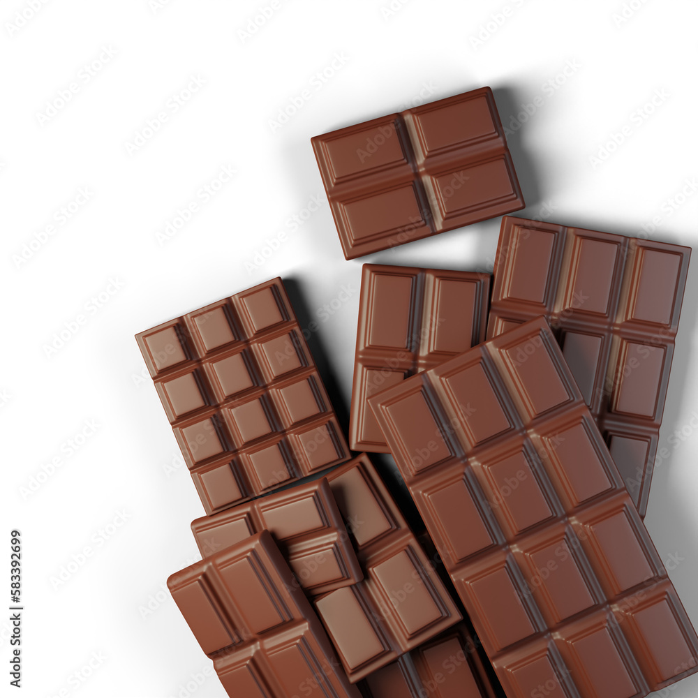 Fototapeta premium 3D illustration of stacks of chocolate bars from above
