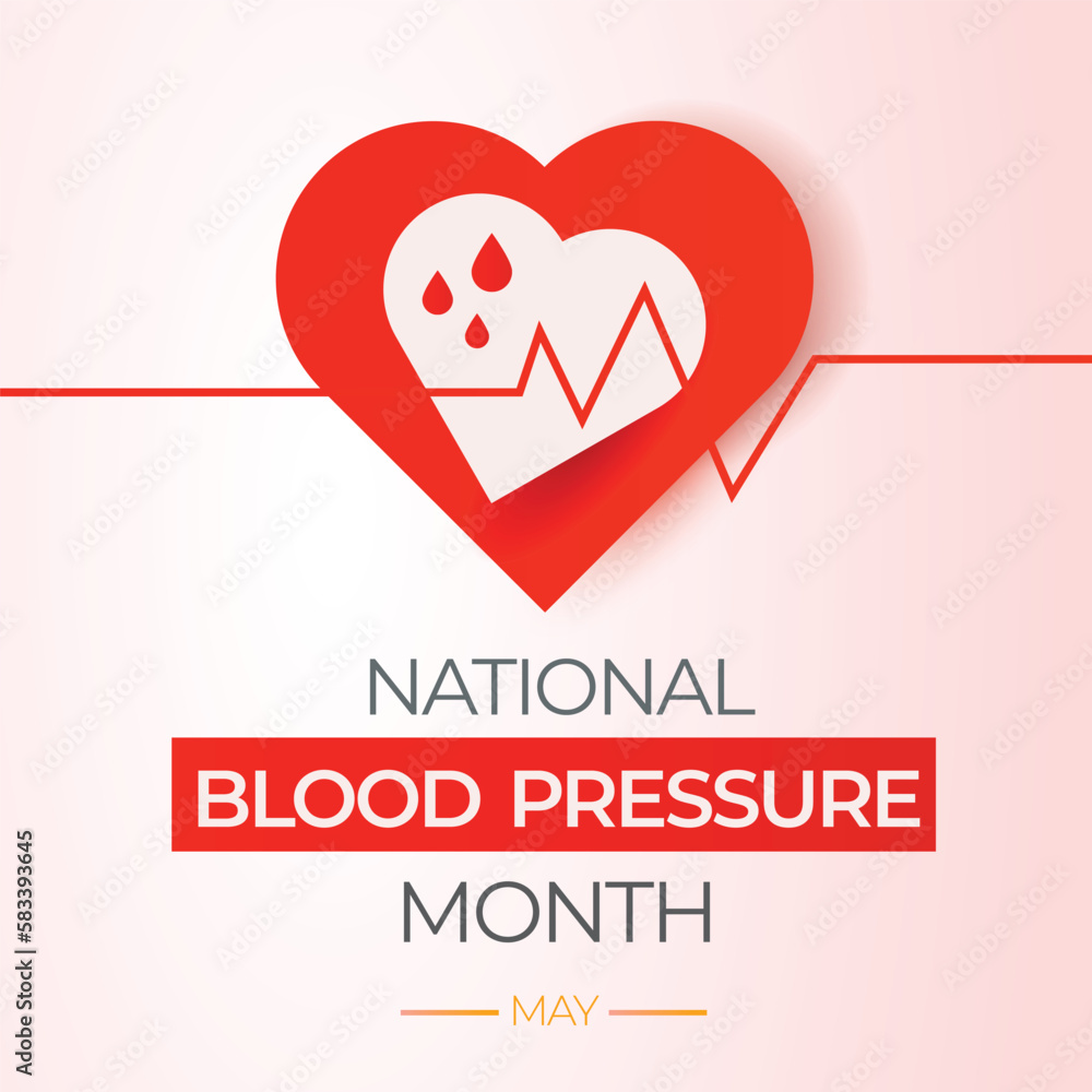 National Blood Pressure Month. Health Education Awareness on Hypertension Square Vector Banner.