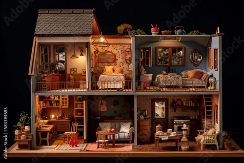 A dollhouse with miniature. generative AI. photo