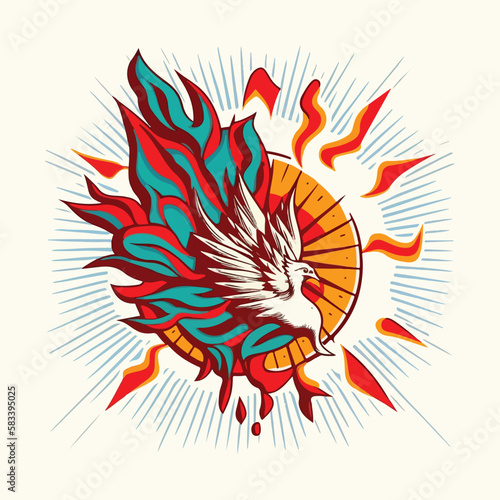 pentecost in colorful vintage style  illustration