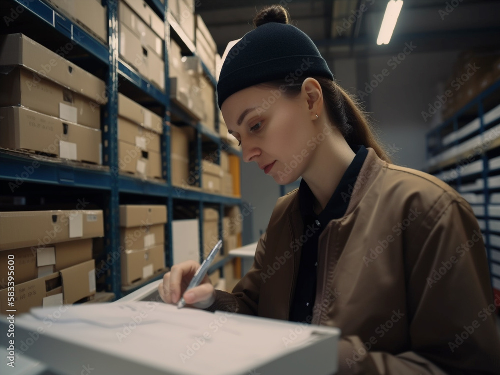 Female worker inventory inspect staff checking stock and inspect ...