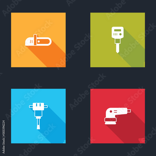 Set Chainsaw, Construction jackhammer, and Electric sander icon. Vector