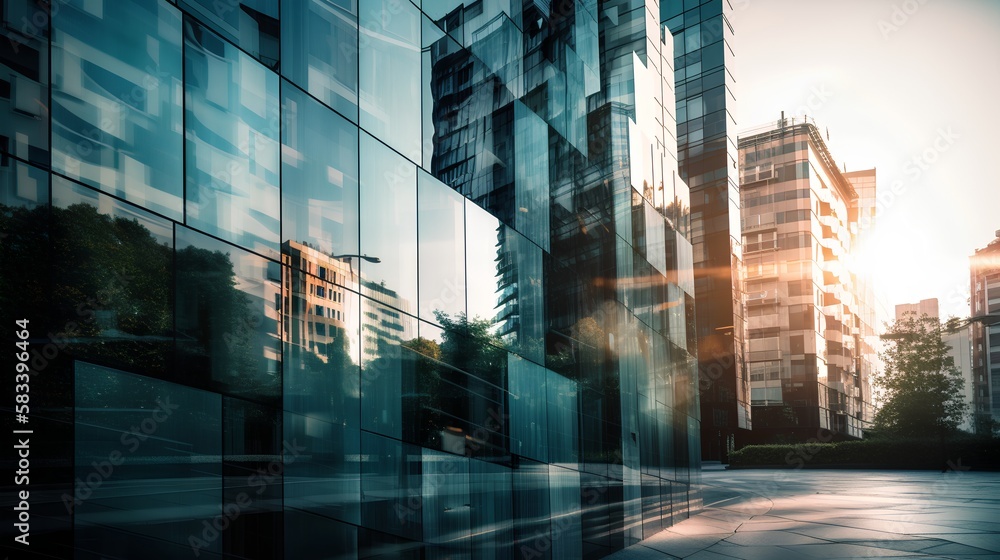 View of Glossy glass skyscrapers in urban city environment. Corporate ...