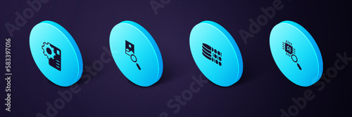 Set Isometric Processor CPU, Binary code, Photo retouching and Neural network icon. Vector