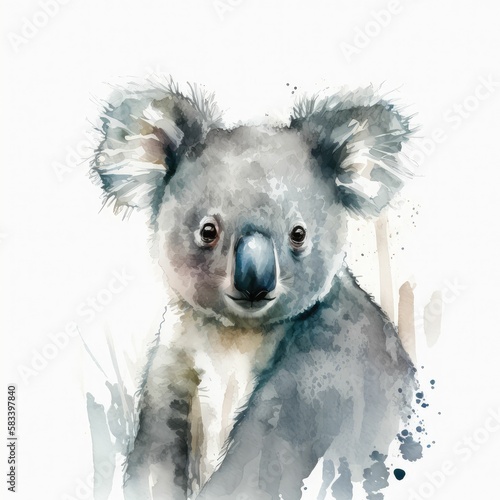 watercolor koala on white background, generative AI