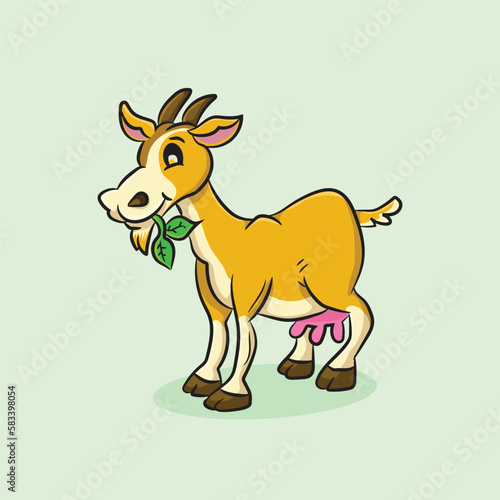 cartoon illustration of a goat eating grass