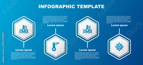 Set line Water thermometer, Meteorology, and UV protection. Business infographic template. Vector