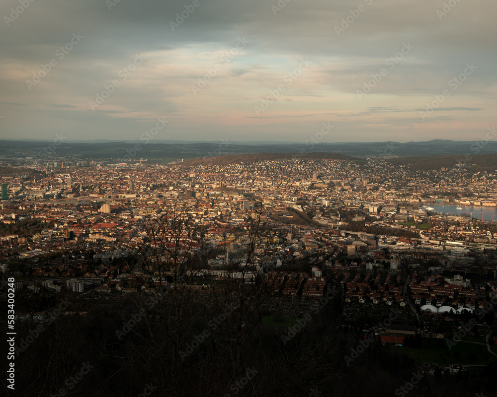 View on cityscape of zurich at sunset