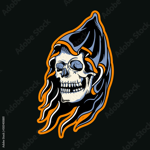 Hand drawn illustration of grim reaper head vector design