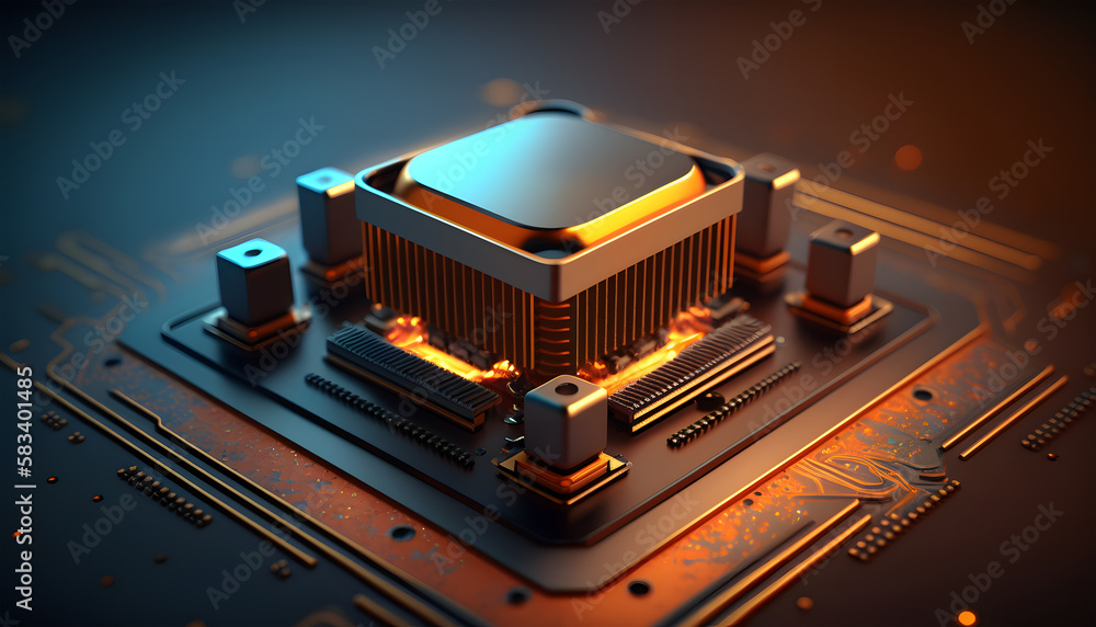 Circut board with processor, close-up. Computer processor close-up ...