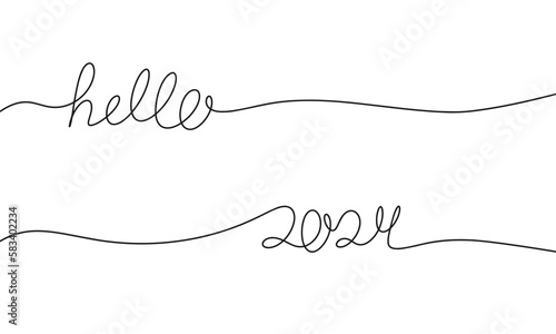 Hello 2024. One line continuous vector illustration. Line art new year. Vector illustration.