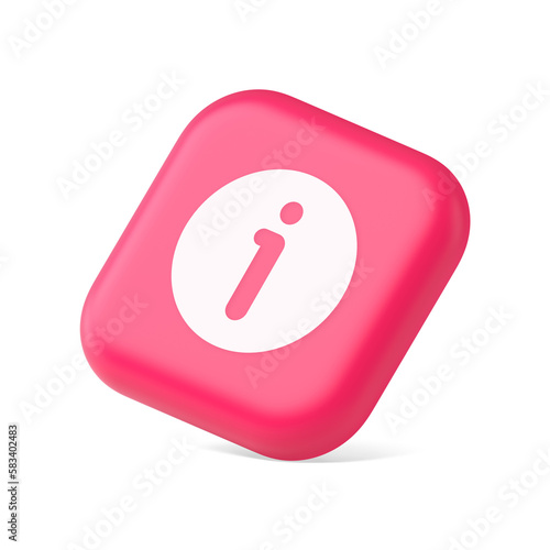 Info button information character FAQ question answer help support web app 3d icon symbol website element