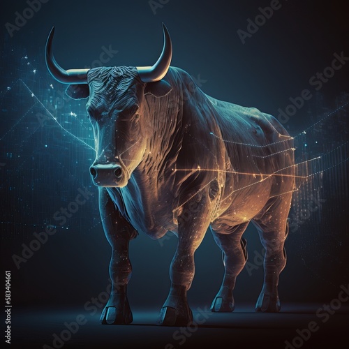 A bull with stock market graph background technology. generative AI