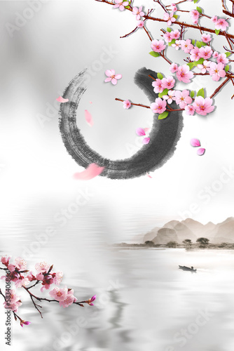 Chinese style landscape ink classical vertical poster background material