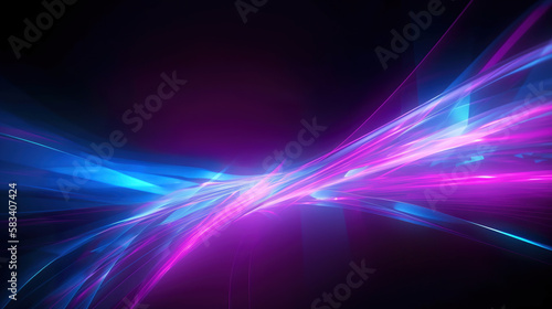 abstract glowing energy background with blue and pink glowing light rays, generative ai