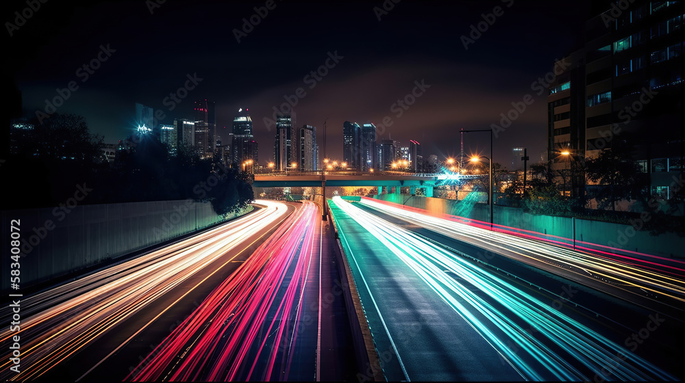abstract long exposure timelapse traffic lights in the city, generative ai abstract long exposure timelapse traffic lights in the city, generative ai