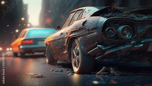 Car collision on the street. vehicles with damage. ai generative © rorozoa