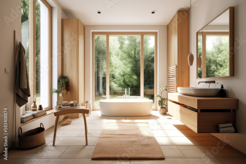 Indulging in Luxury: Inside an Elegant Bathroom Design. Inside a luxury modern bathroom. Generative Ai
