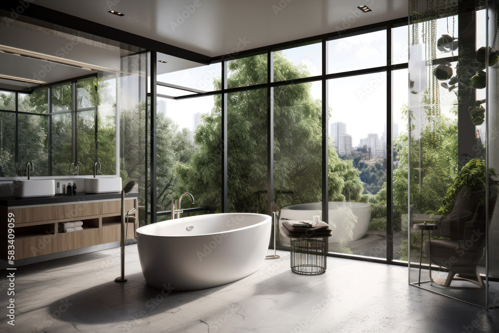 Fototapeta premium Indulging in Luxury: Inside an Elegant Bathroom Design. Inside a luxury modern bathroom. Generative Ai