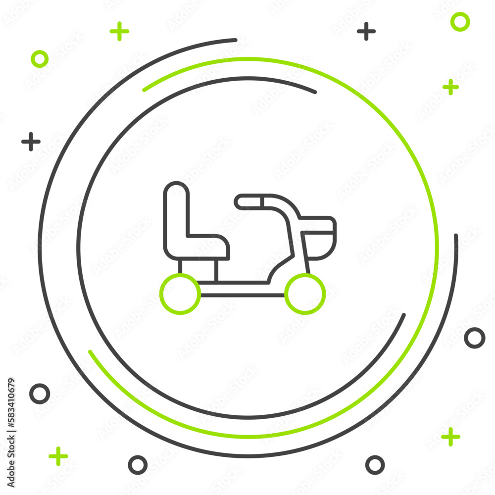 Line Electric wheelchair for disabled people icon isolated on white background. Mobility scooter icon. Colorful outline concept. Vector Line Electric wheelchair for disabled people icon isolated on white background. Mobility scooter icon. Colorful outline concept. Vector