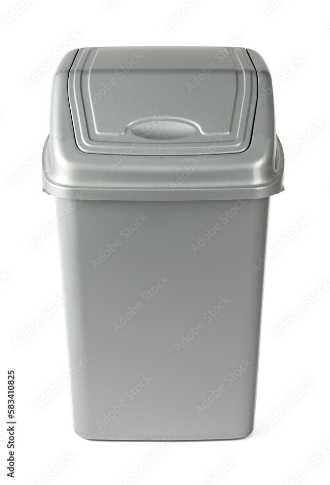Gray plastic waste bin isolated on white Gray plastic waste bin isolated on white