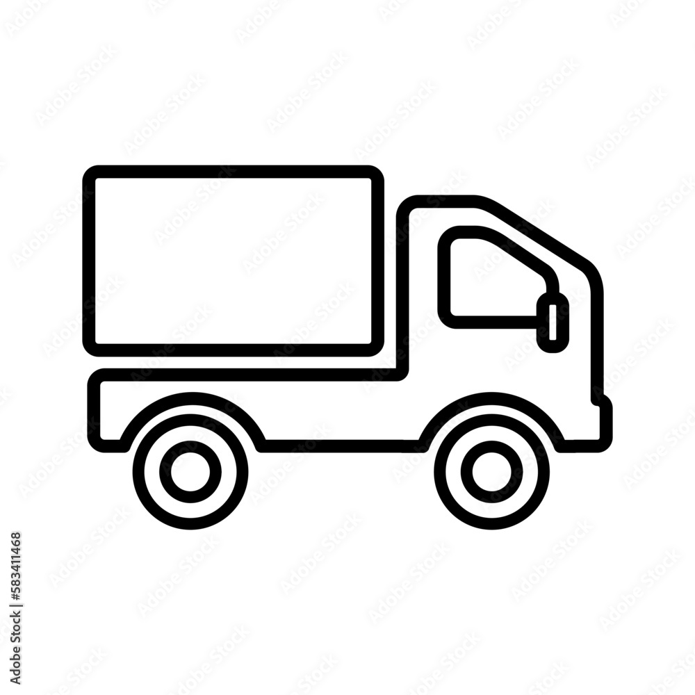 Delivery Truck Pickup Box Car Outline Vector Icon Illustration