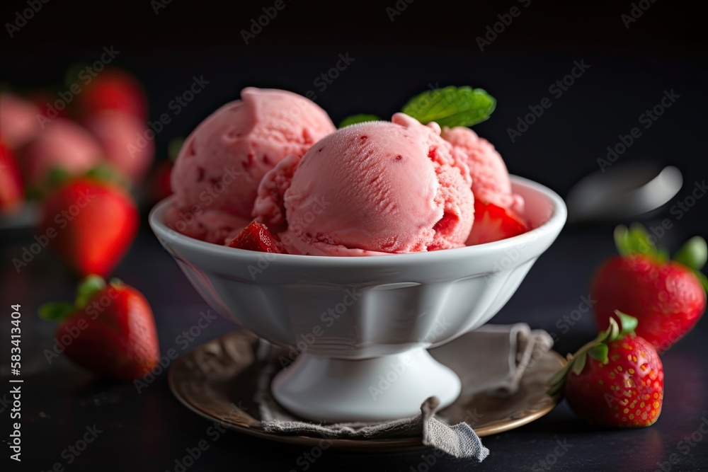 Delicious and refreshing ice cream made with ripe, juicy strawberries that have been carefully selected for their sweetness and quality. Generative AI Delicious and refreshing ice cream made with ripe, juicy strawberries that have been carefully selected for their sweetness and quality. Generative AI
